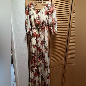 Off the shoulder long sleeve maxi dress